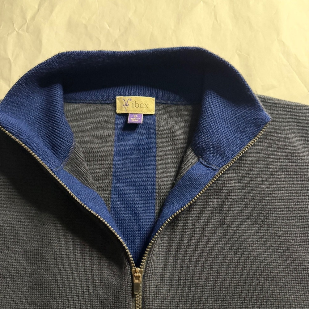 Ibex Mens Blue Stripe‎ 1/4 Zip Pullover Sweater Superwash Wool XL Knit Old Money